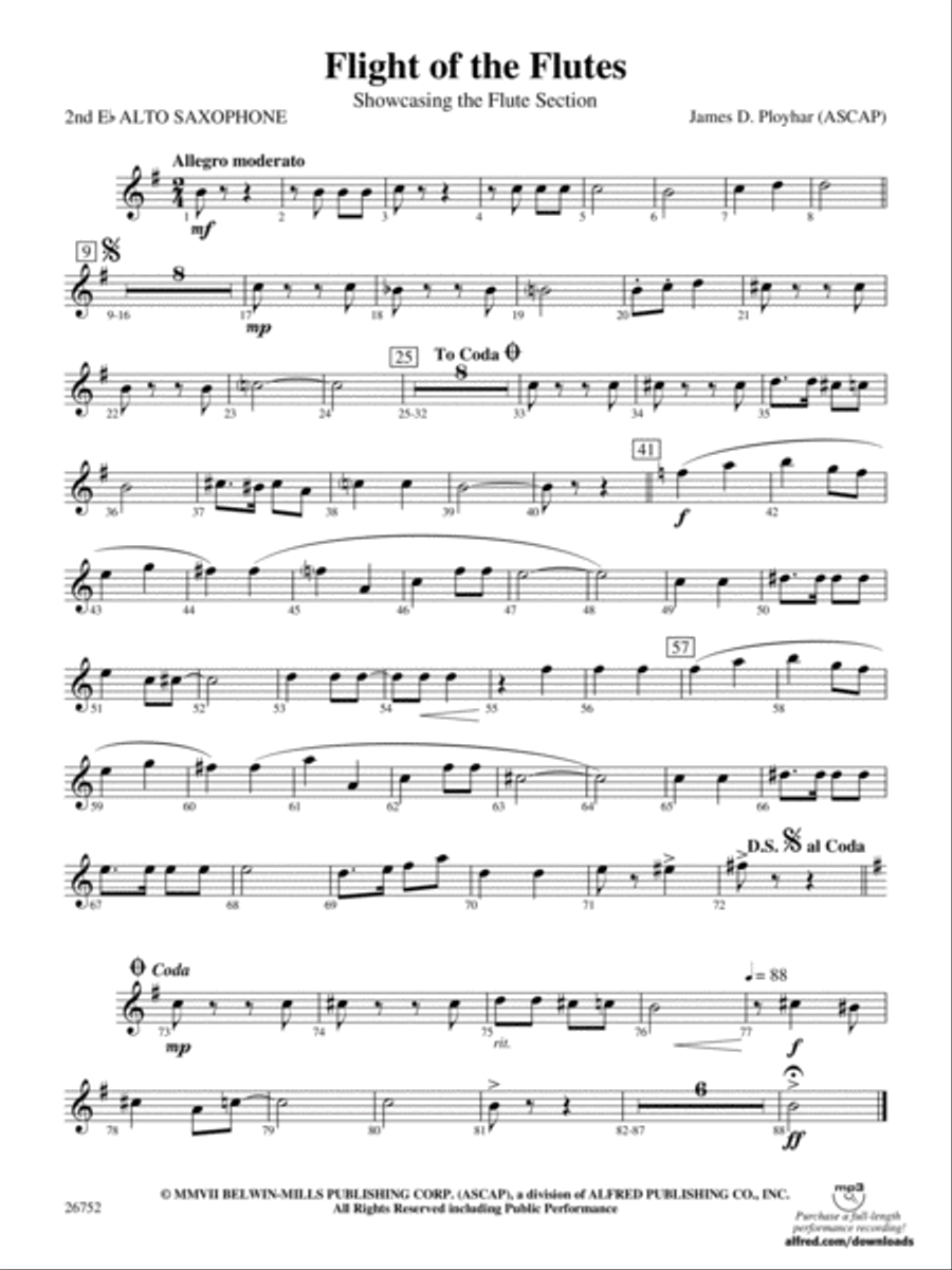 Flight of the Flutes (Showcasing the Flute Section): 2nd E-flat Alto Saxophone Concert Band scores gallery preview page 1