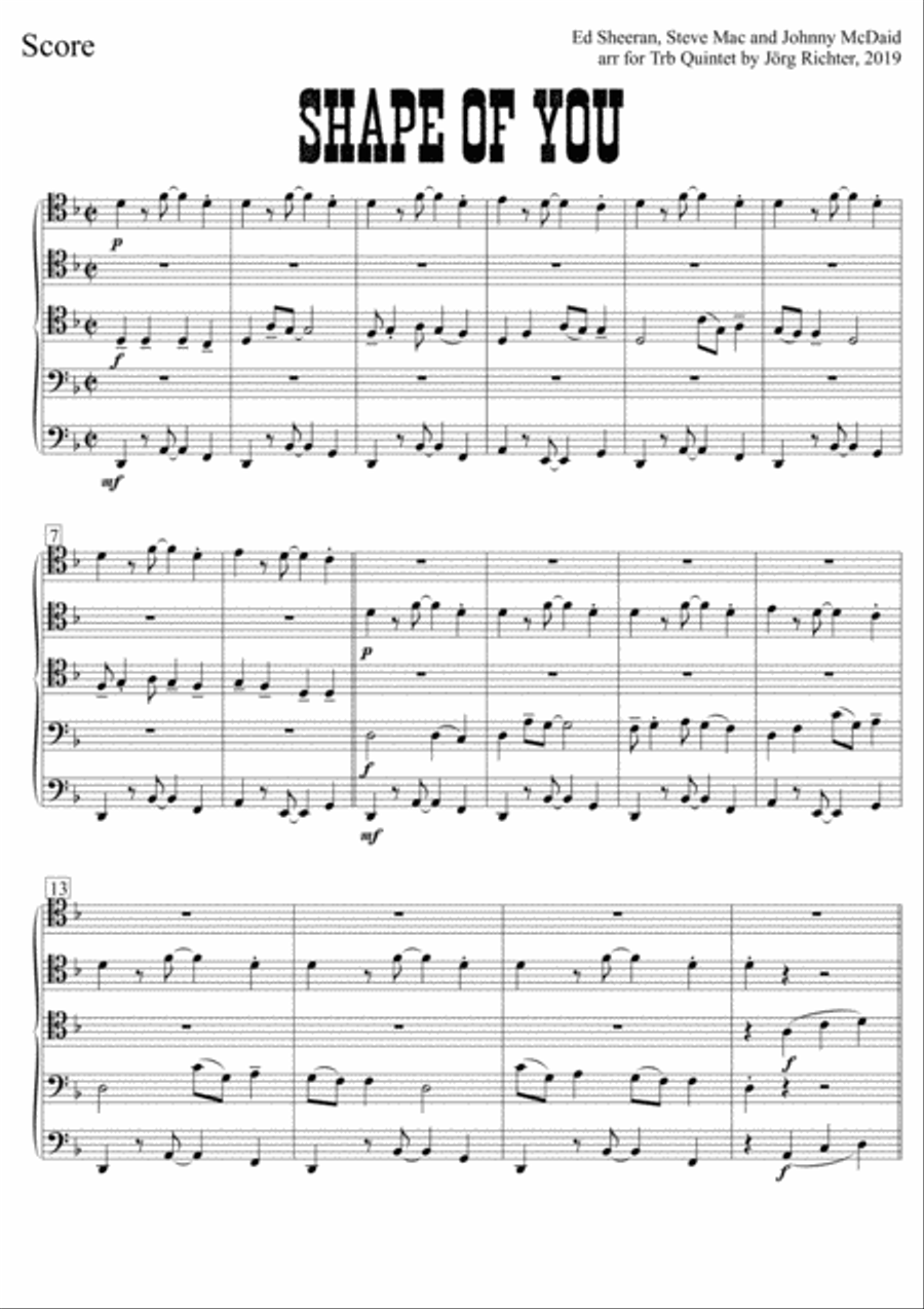 Shape Of You Brass Quintet scores gallery preview page 2