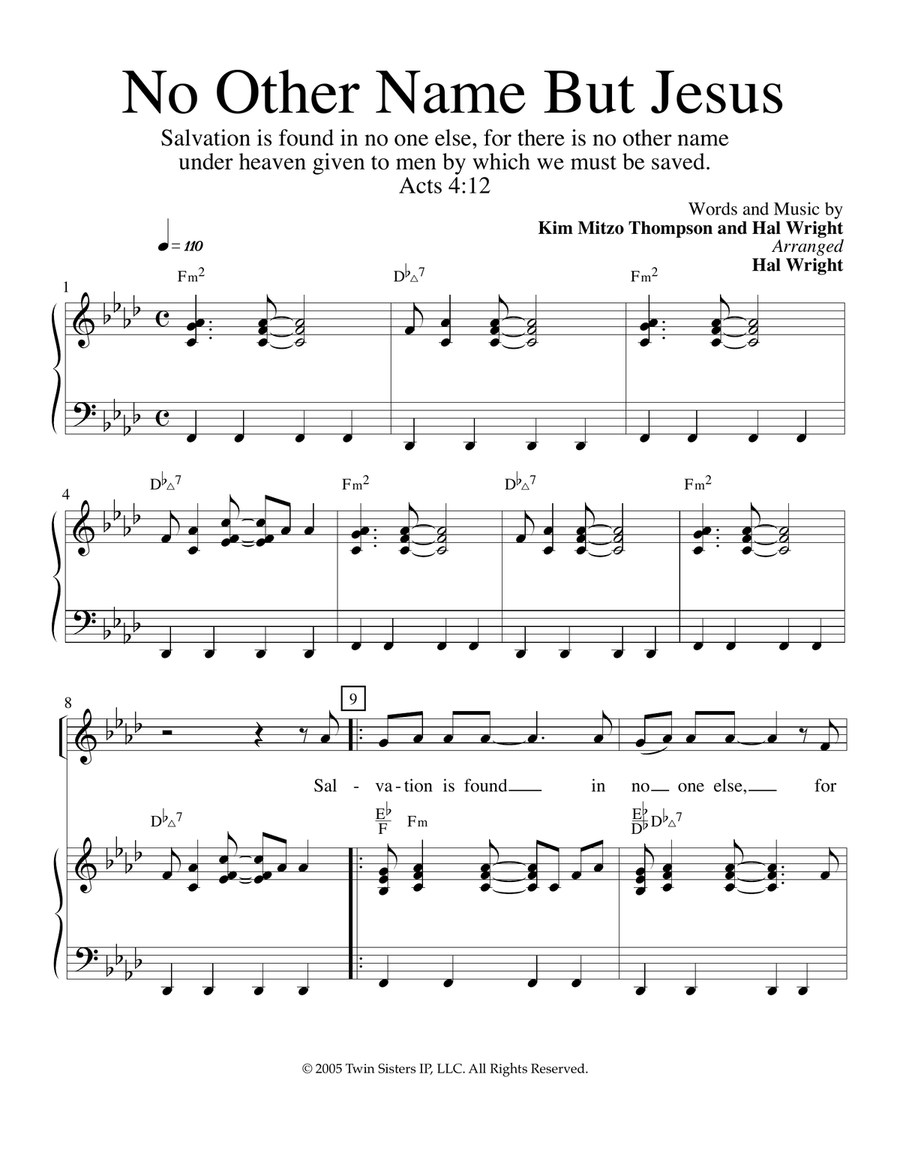 No Other Name But Jesus Piano, Vocal scores gallery preview page 1