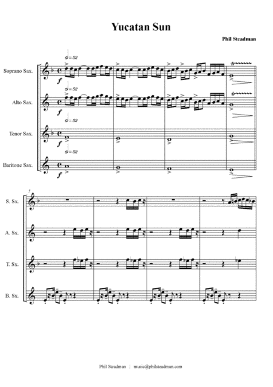 Cruisin' Suite No. 1 - A Suite of 5 short pieces for SATB Sax Quartet Saxophone Quartet scores gallery preview page 6