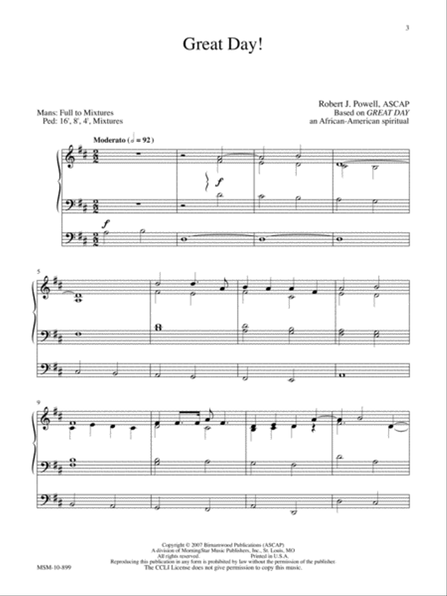 Great Day! Organ scores gallery preview page 1