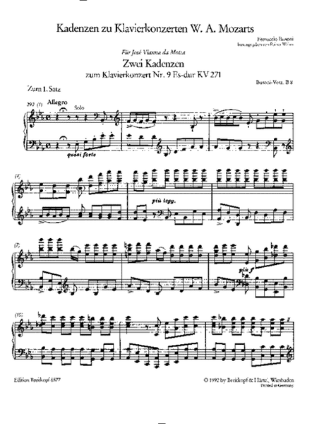 Cadenzas for W. A. Mozart's Piano Concertos