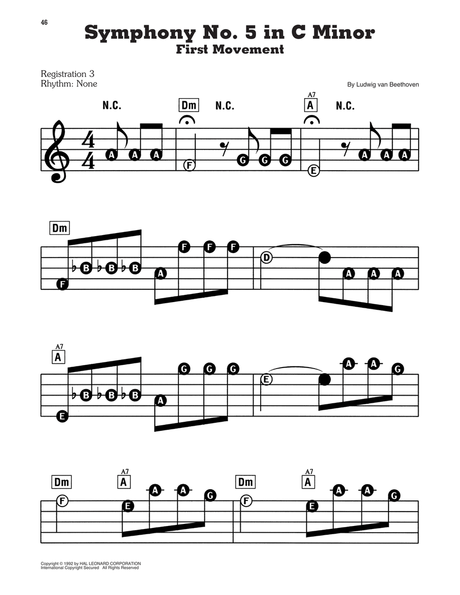Symphony No. 5 In C Minor, First Movement Excerpt Electronic Keyboard scores gallery preview page 1