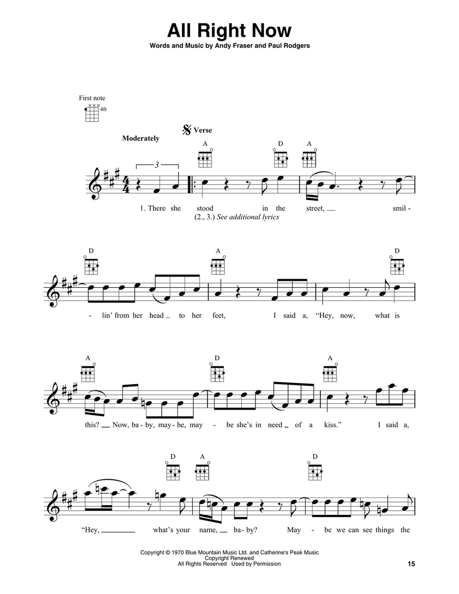 All Right Now Baritone Ukulele scores gallery preview page 1