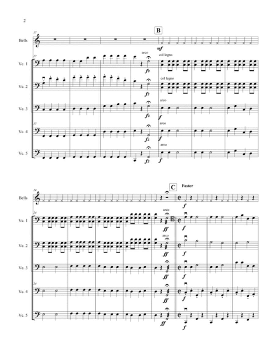 Jingle Bells for Cello Ensemble String Quintet scores gallery preview page 3