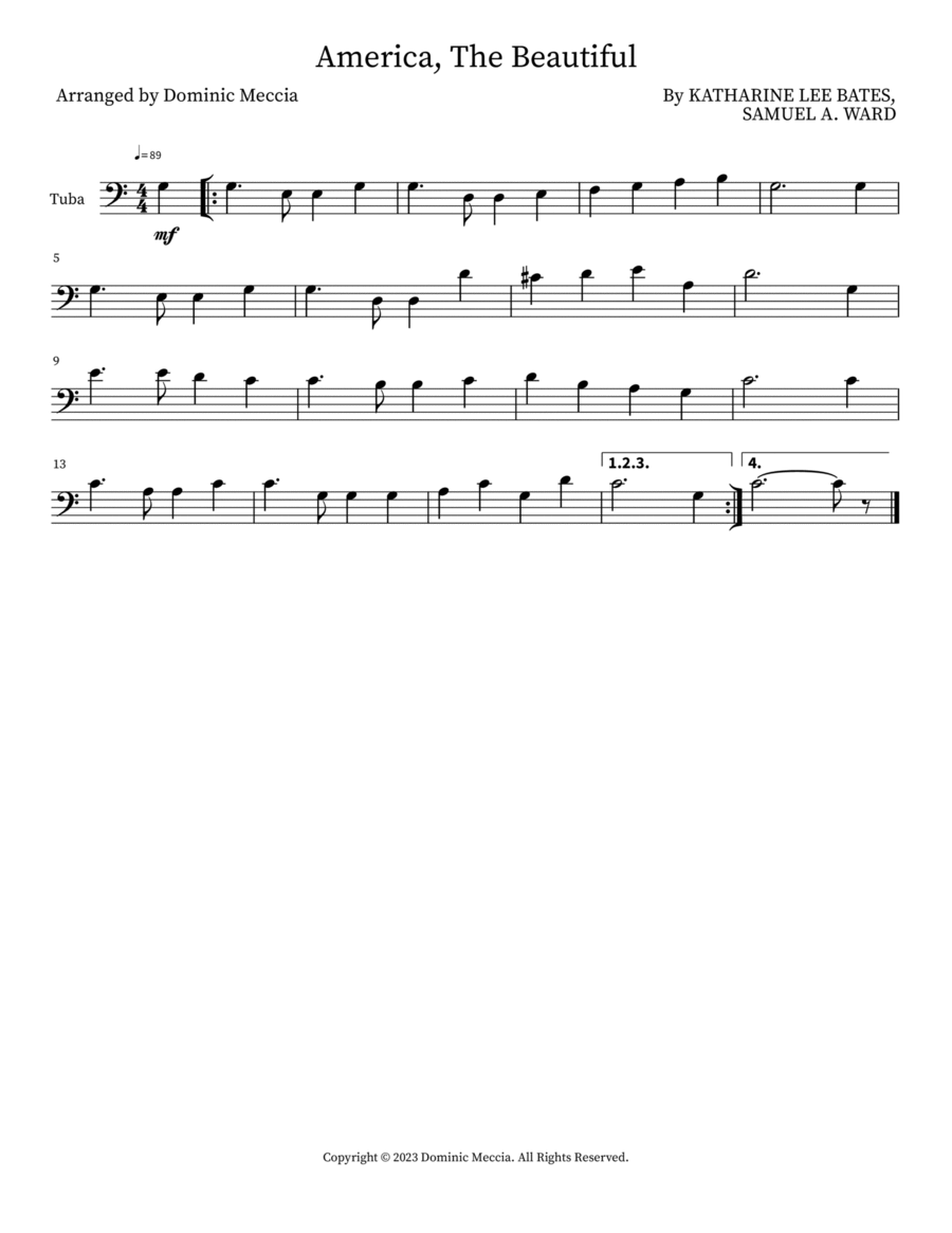 America, The Beautiful America, The Beautiful Tuba scores gallery preview page 1