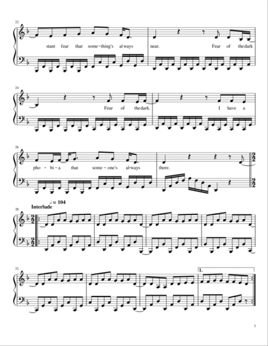 Fear Of The Dark Piano Solo scores gallery preview page 3