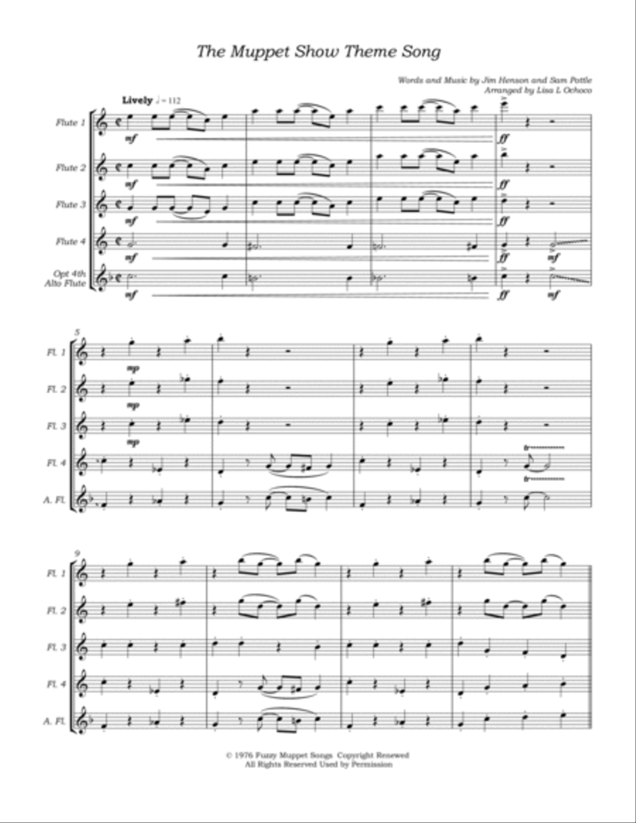 The Muppet Show Theme Flute Quartet scores gallery preview page 6