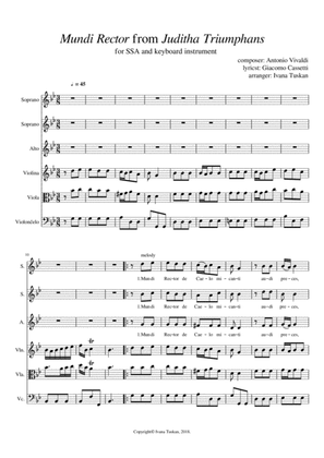 Antonio Vivaldi: Mundi rector for SSA and string trio, G – minor