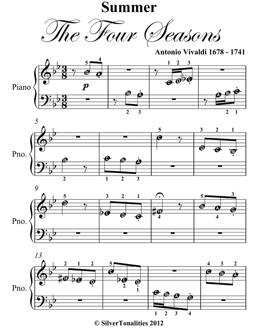 Summer Four Seasons First Movement Beginner Piano Sheet Music Easy Piano scores gallery preview page 2