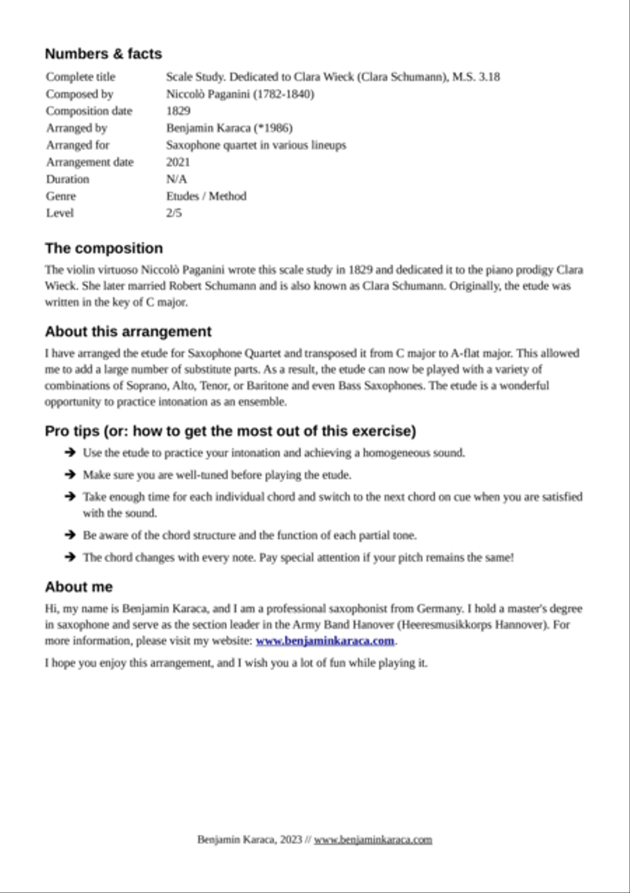 Scale Study dedicated to Clara Wieck, M.S. 3.18 Saxophone Quartet scores gallery preview page 2