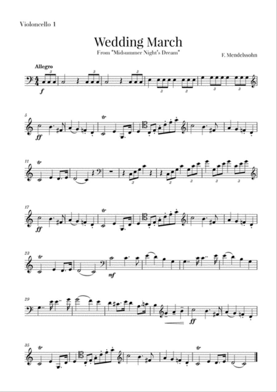 Wedding March for Cello Quartet - Mendelssohn String Quartet scores gallery preview page 4