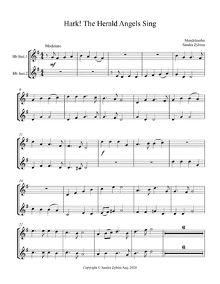 Hark! The Herald Angels Sing (treble Bb instrument duet, parts only)