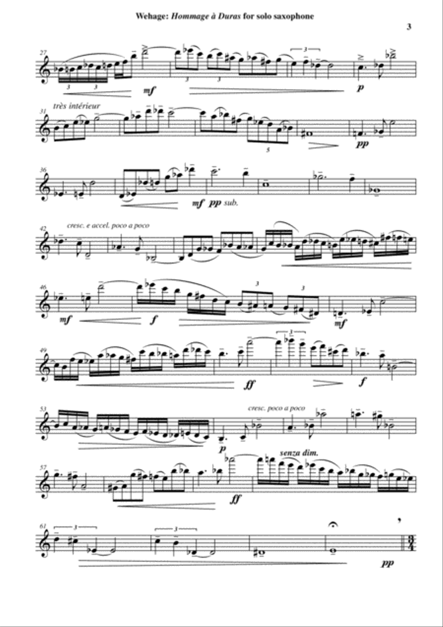 Paul Wehage: Hommage à Duras for alto saxophone Alto Saxophone scores gallery preview page 3