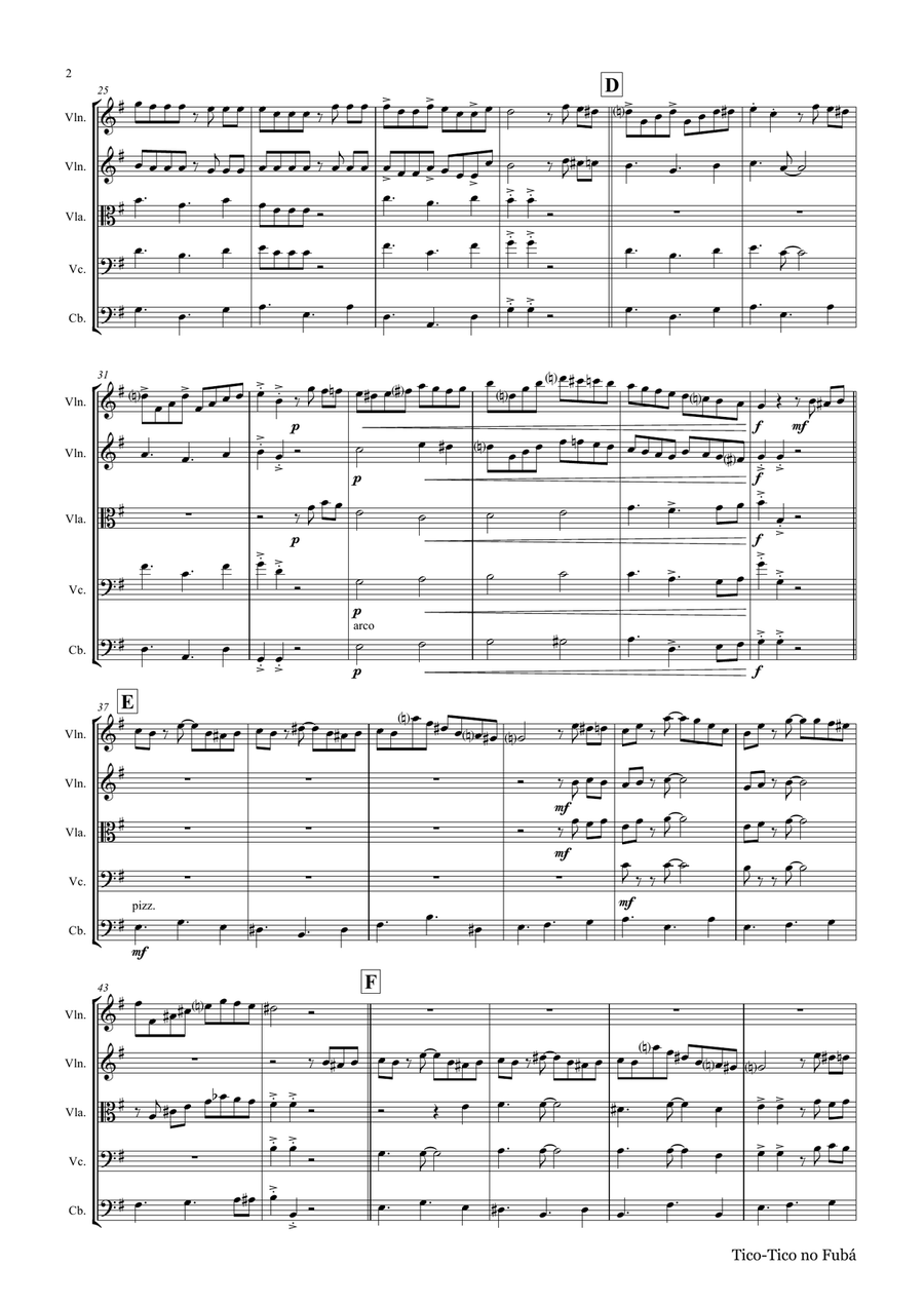 Tico-Tico no Fubá - Choro - String Quintet String Quartet scores gallery preview page 2