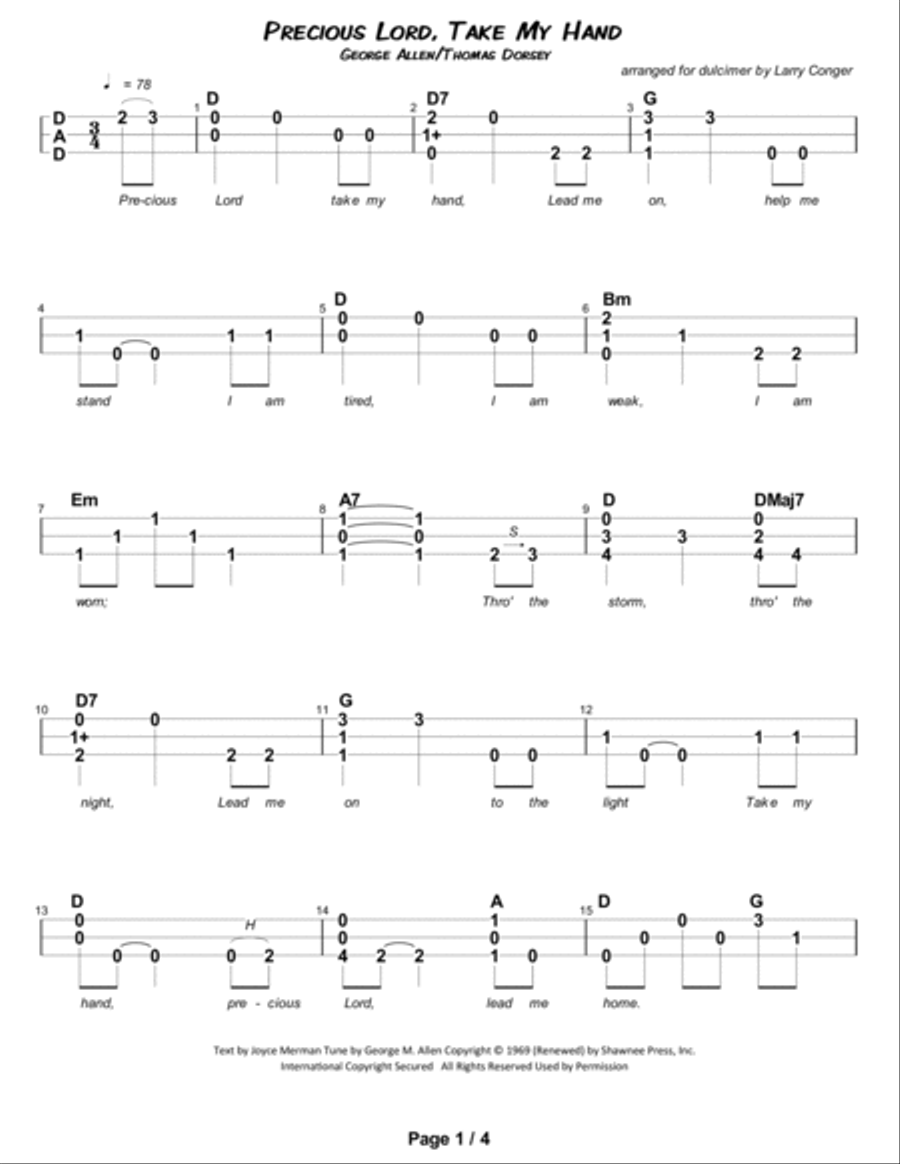 Precious Lord, Take My Hand Dulcimer scores gallery preview page 2