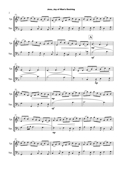 Jesu Joy of Man's Desiring, J S Bach, Trumpet and Trombone Duet image number null