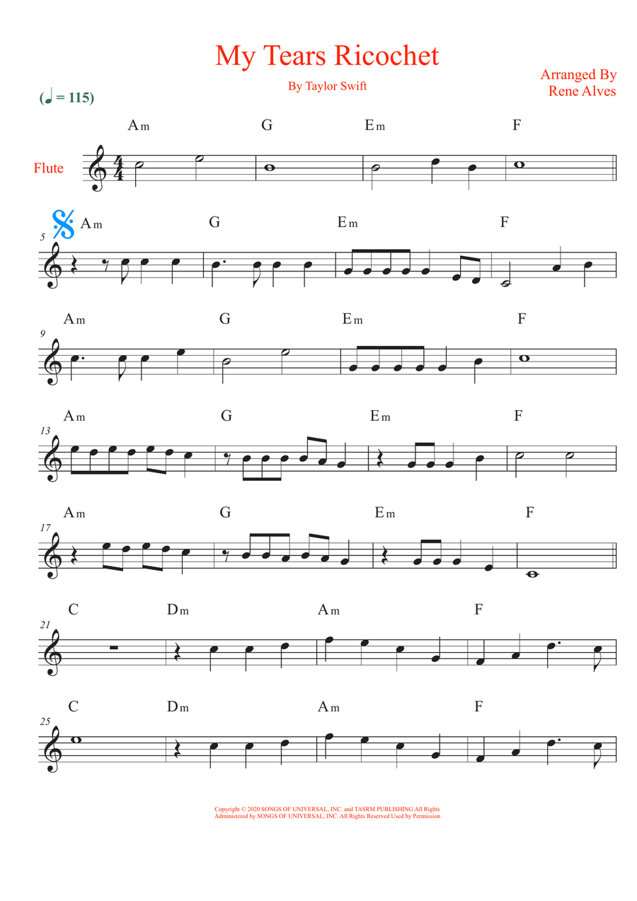 My Tears Ricochet Flute Solo scores gallery preview page 1
