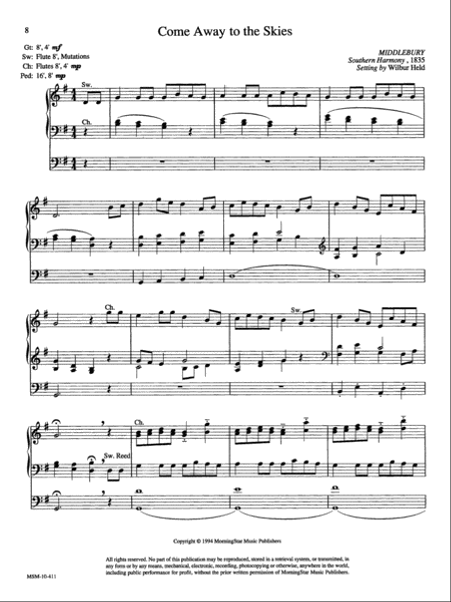 Come Away to the Skies Organ scores gallery preview page 1
