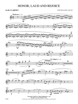Honor, Laud and Rejoice: 1st B-flat Clarinet