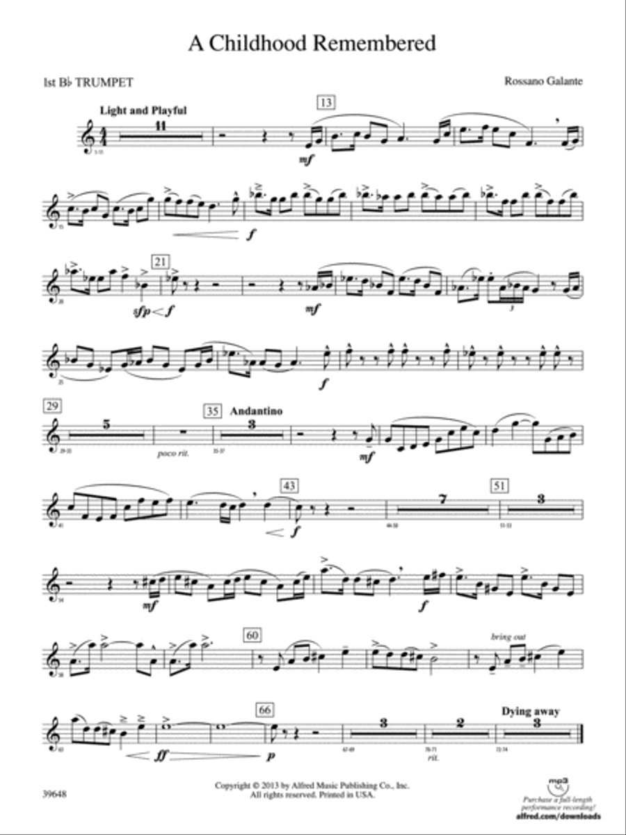 A Childhood Remembered: 1st B-flat Trumpet Concert Band scores gallery preview page 1
