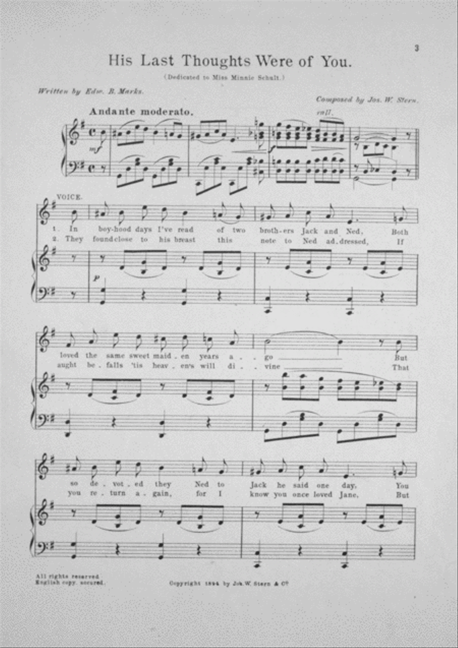 Sentiment Latest Ballad. His Last Thoughts Were of You Voice scores gallery preview page 2