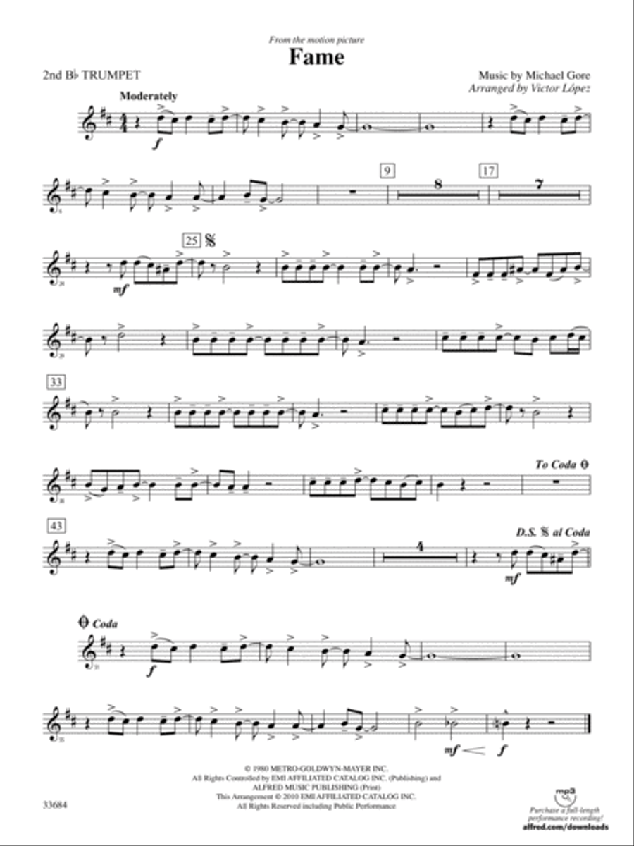 Fame (from the motion pictureFame): 2nd B-flat Trumpet Full Orchestra scores gallery preview page 1