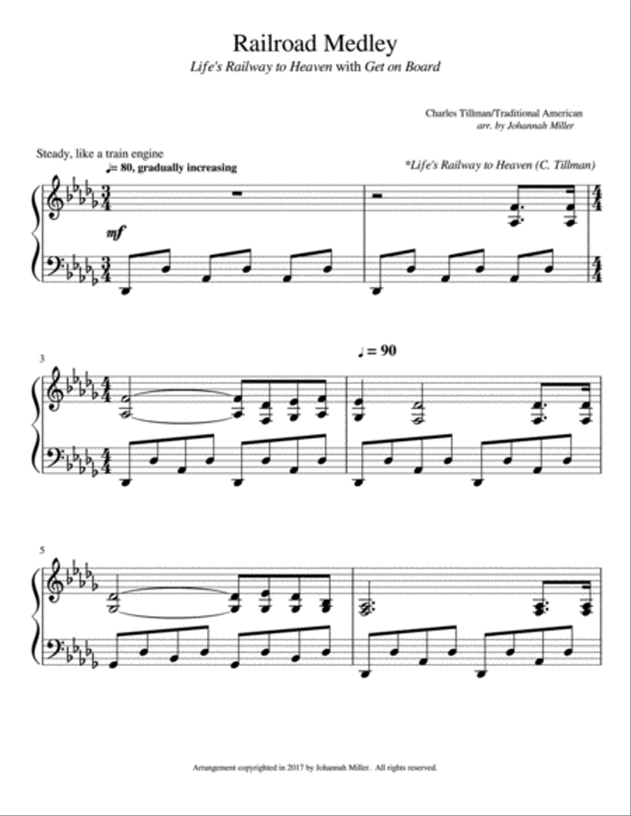 Railroad Medley (Life's Railway to Heaven with Get on Board) Piano Solo scores gallery preview page 1