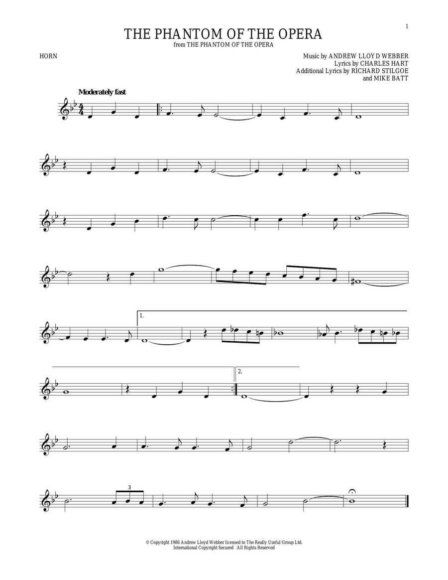The Phantom Of The Opera Horn Solo scores gallery preview page 1