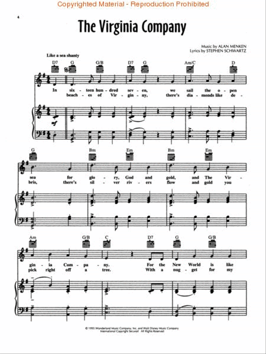 Pocahontas Piano, Vocal, Guitar scores gallery preview page 2
