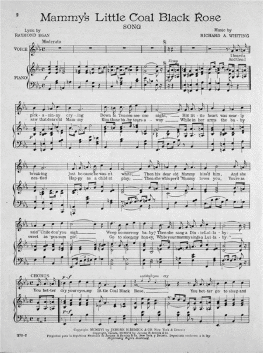 Mammy's Little Coal Black Rose. Song Voice scores gallery preview page 2