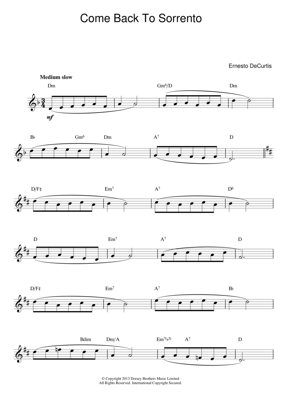 Come Back To Sorrento Come Back To Sorrento Piano scores gallery preview page 1