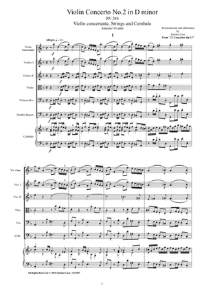 Book cover for Vivaldi - Violin Concerto No.2 in D minor RV 244 Op.12 for Violin, Strings and Cembalo