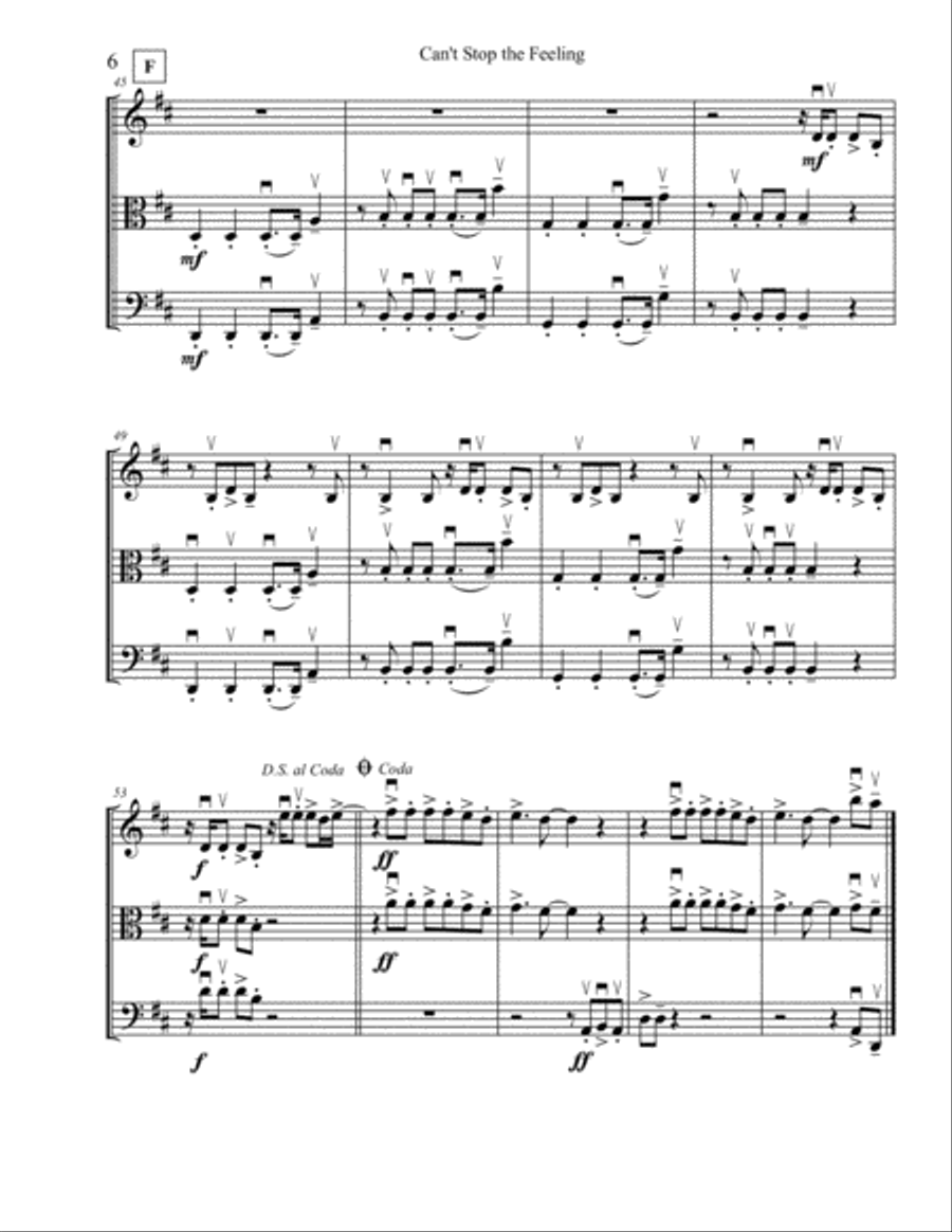 Can't Stop The Feeling from TROLLS String Trio scores gallery preview page 6