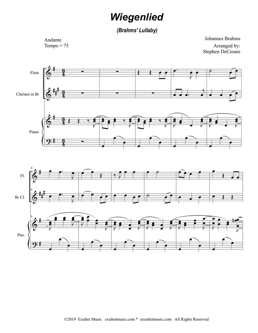 Wiegenlied (Brahms' Lullaby) (Duet for Flute & Bb-Clarinet) Woodwind Duet scores gallery preview page 2