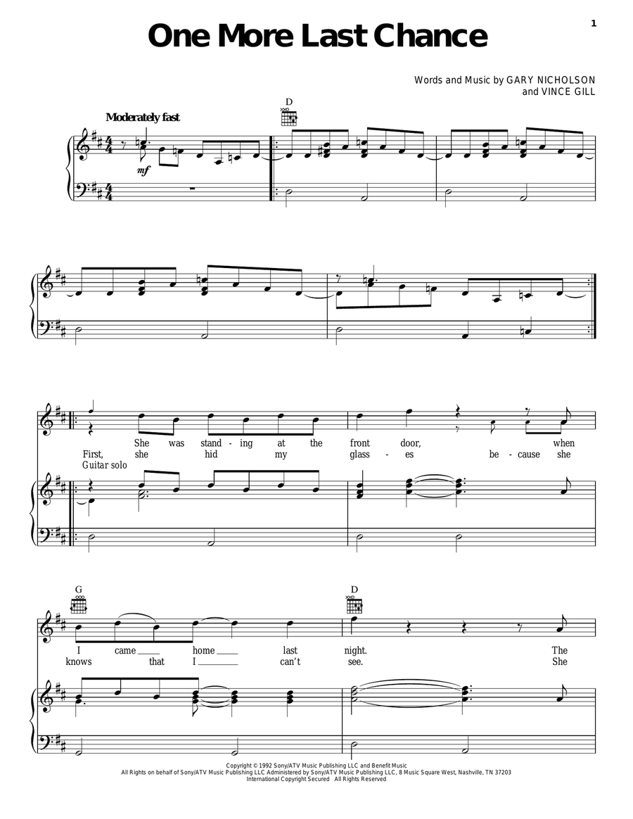 One More Last Chance One More Last Chance Piano, Vocal, Guitar scores gallery preview page 1