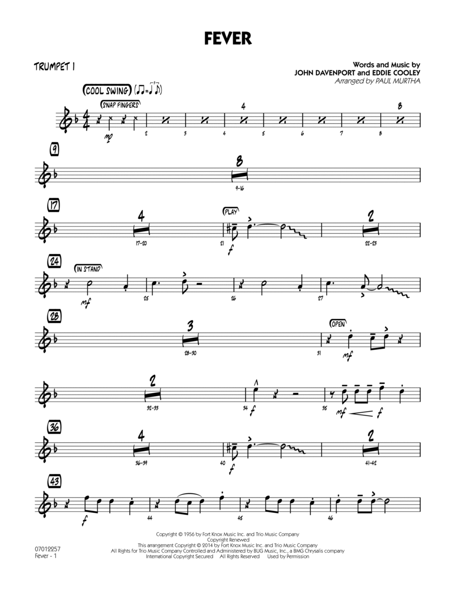 Fever - Trumpet 1 Jazz Ensemble scores gallery preview page 1