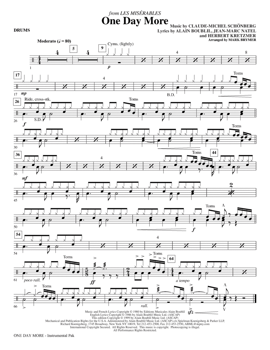 One Day More (from Les Miserables) (arr. Mark Brymer) - Drums Choir scores gallery preview page 1