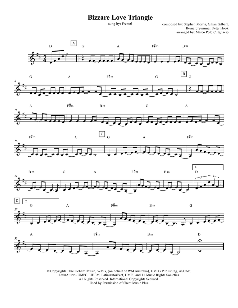 Bizarre Love Triangle Piano scores gallery preview page 1