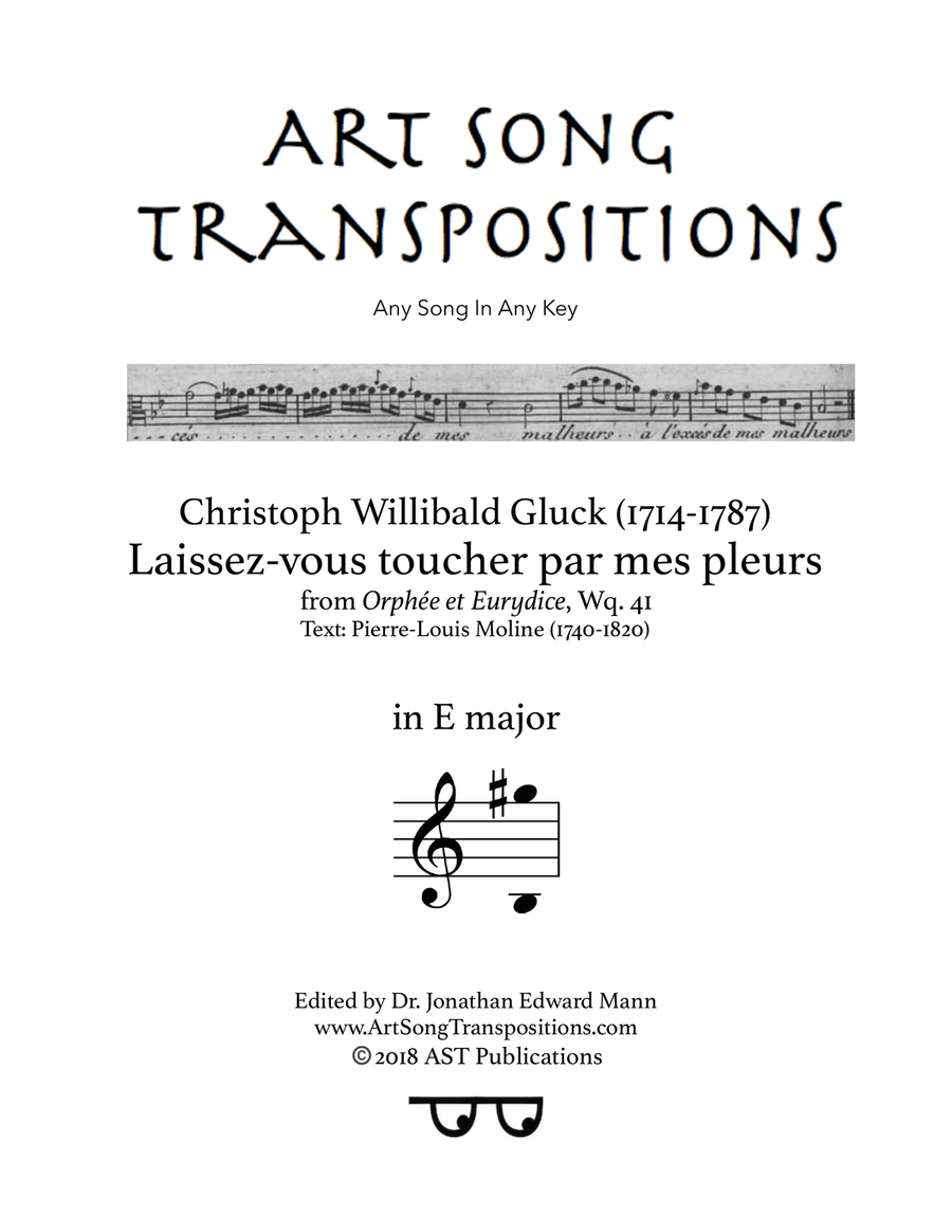 GLUCK: Laissez-vous toucher par mes pleurs (transposed to E major) Piano, Vocal scores gallery preview page 1