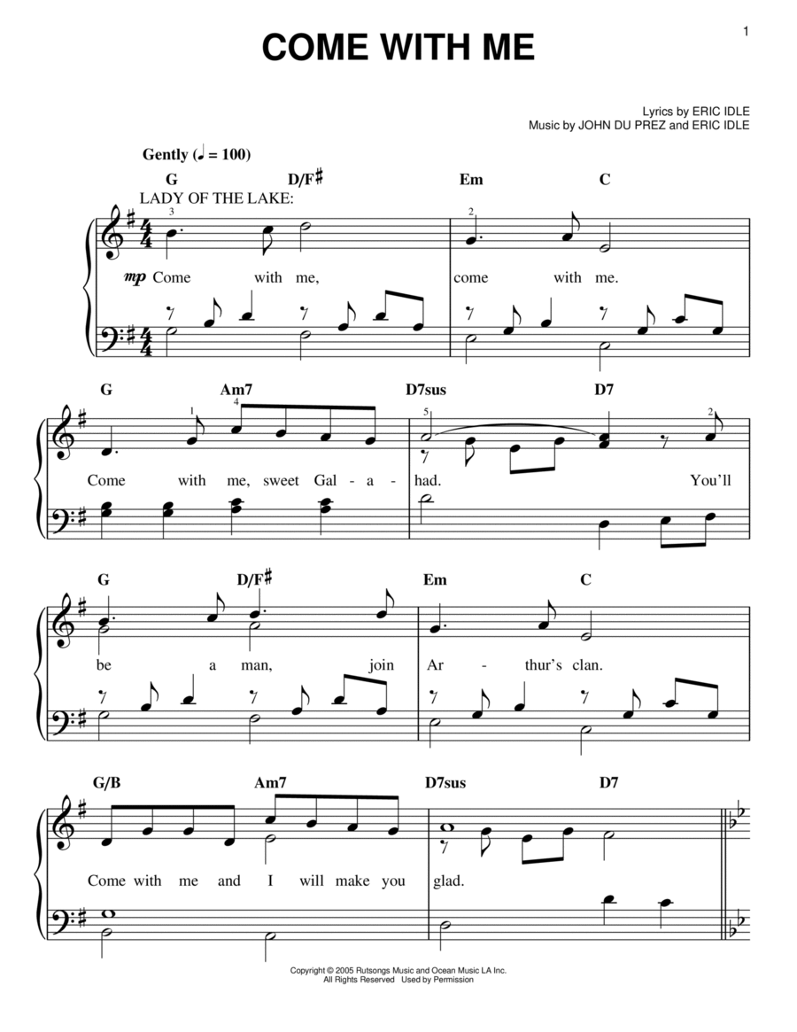 Come With Me (from Monty Python's Spamalot) Easy Piano scores gallery preview page 1