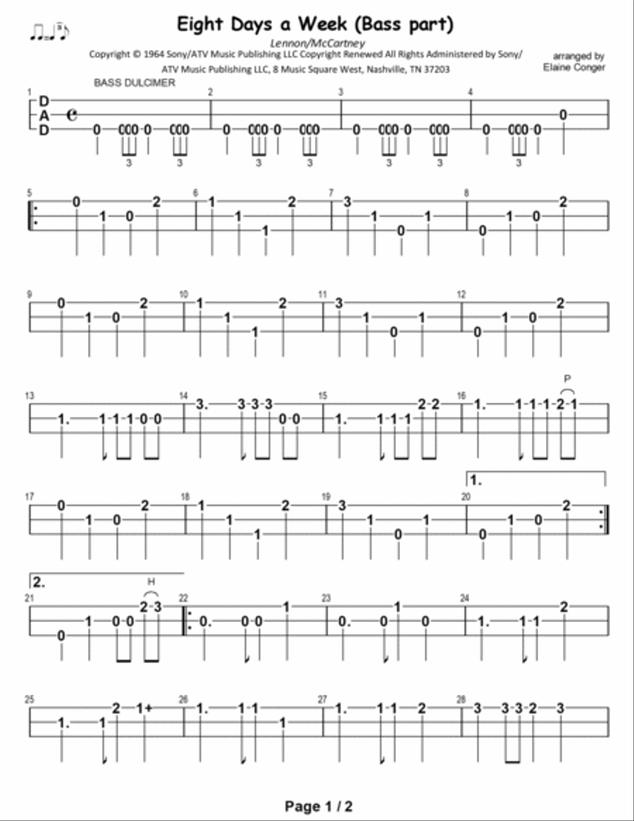 Eight Days A Week Dulcimer scores gallery preview page 2