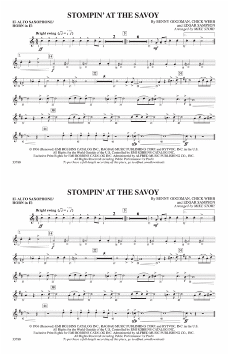 Stompin' at the Savoy: E-flat Alto Saxophone Marching Band scores gallery preview page 1