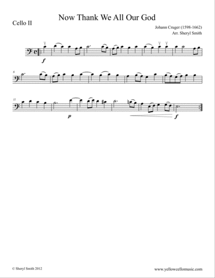 Now Thank We All Our God, a hymn arranged for four intermediate cellos String Orchestra scores gallery preview page 3