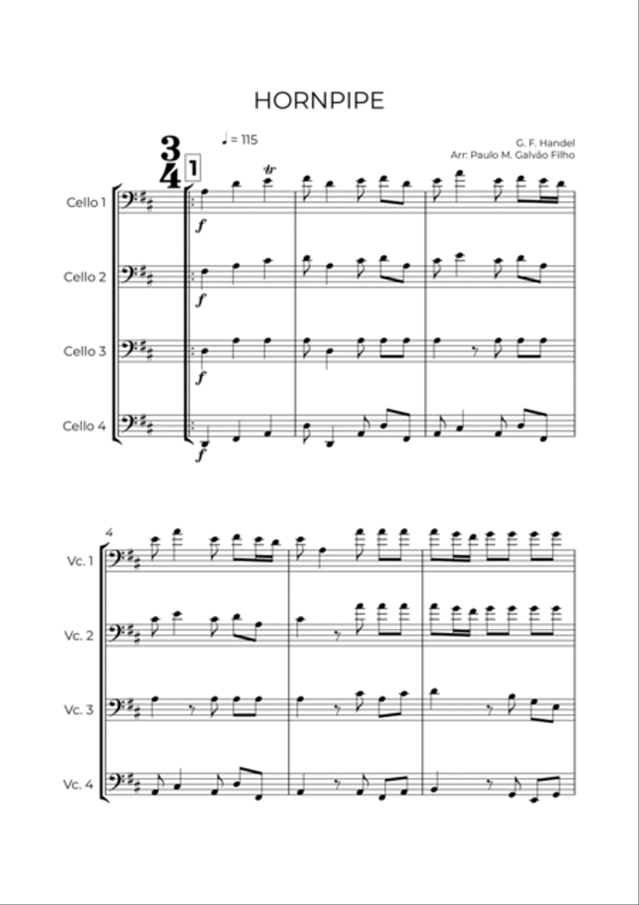 HORNPIPE - HANDEL - CELLO QUARTET.pdf String Quartet scores gallery preview page 2