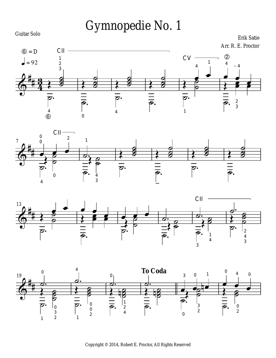 Gymnopedie No. 1 Classical Guitar scores gallery preview page 1