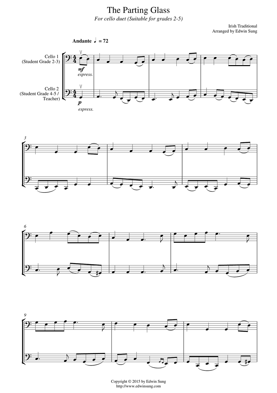 The Parting Glass (for cello duet, suitable for grades 2-5) String Duet scores gallery preview page 1