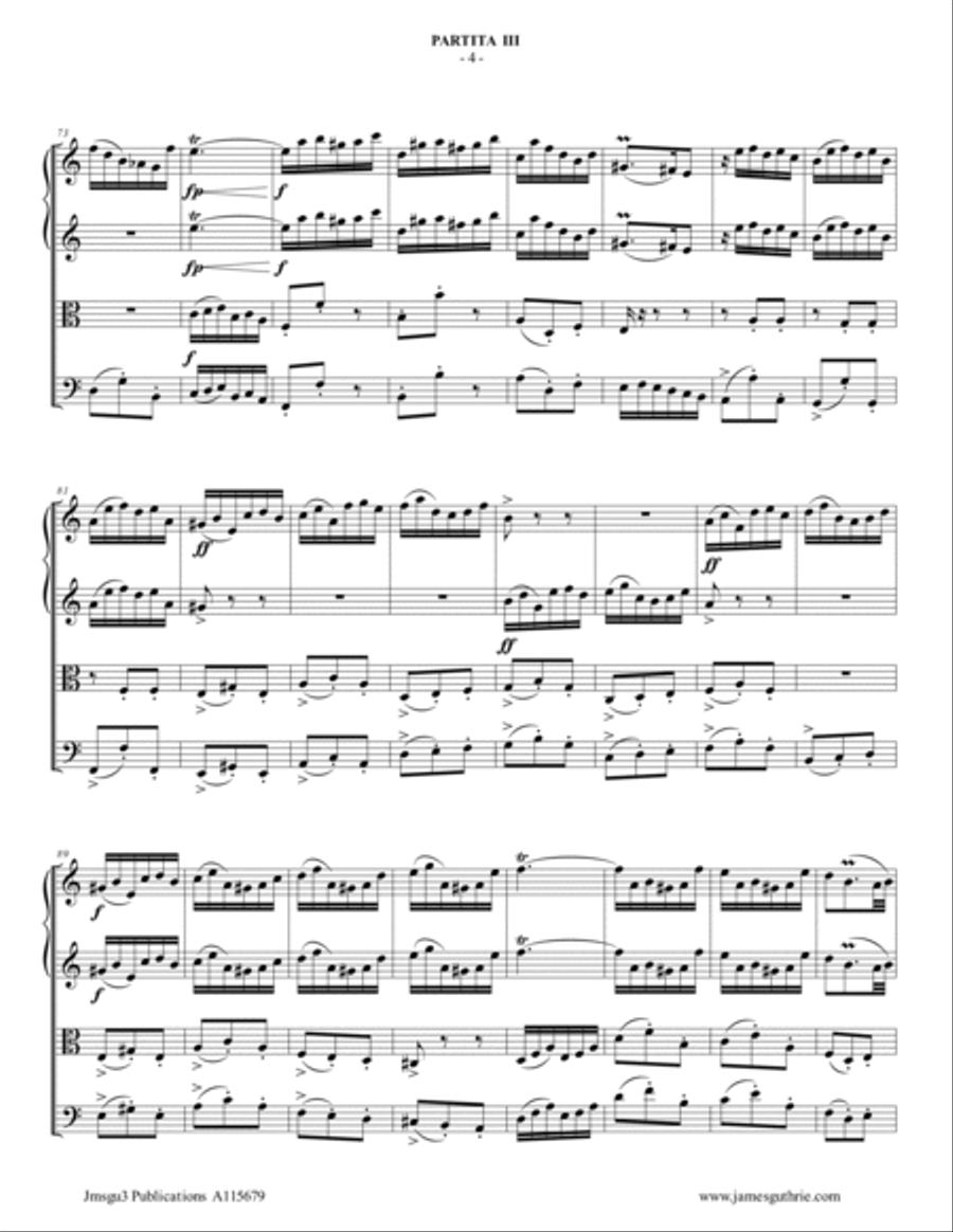 BACH: Partita No. 3 BWV 827 for String Quartet String Quartet scores gallery preview page 4