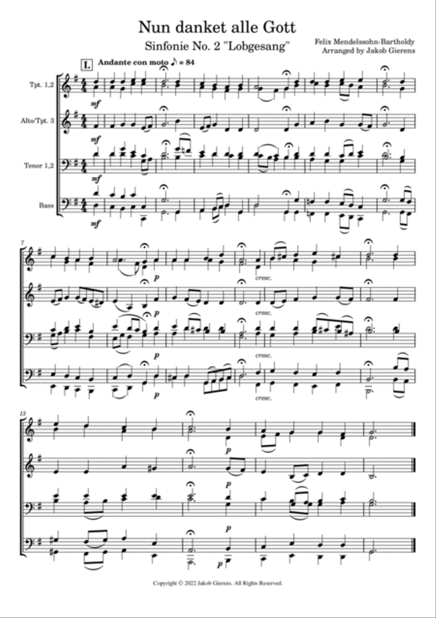 Now thank we all our God/Nun danket alle Gott Brass Ensemble scores gallery preview page 3