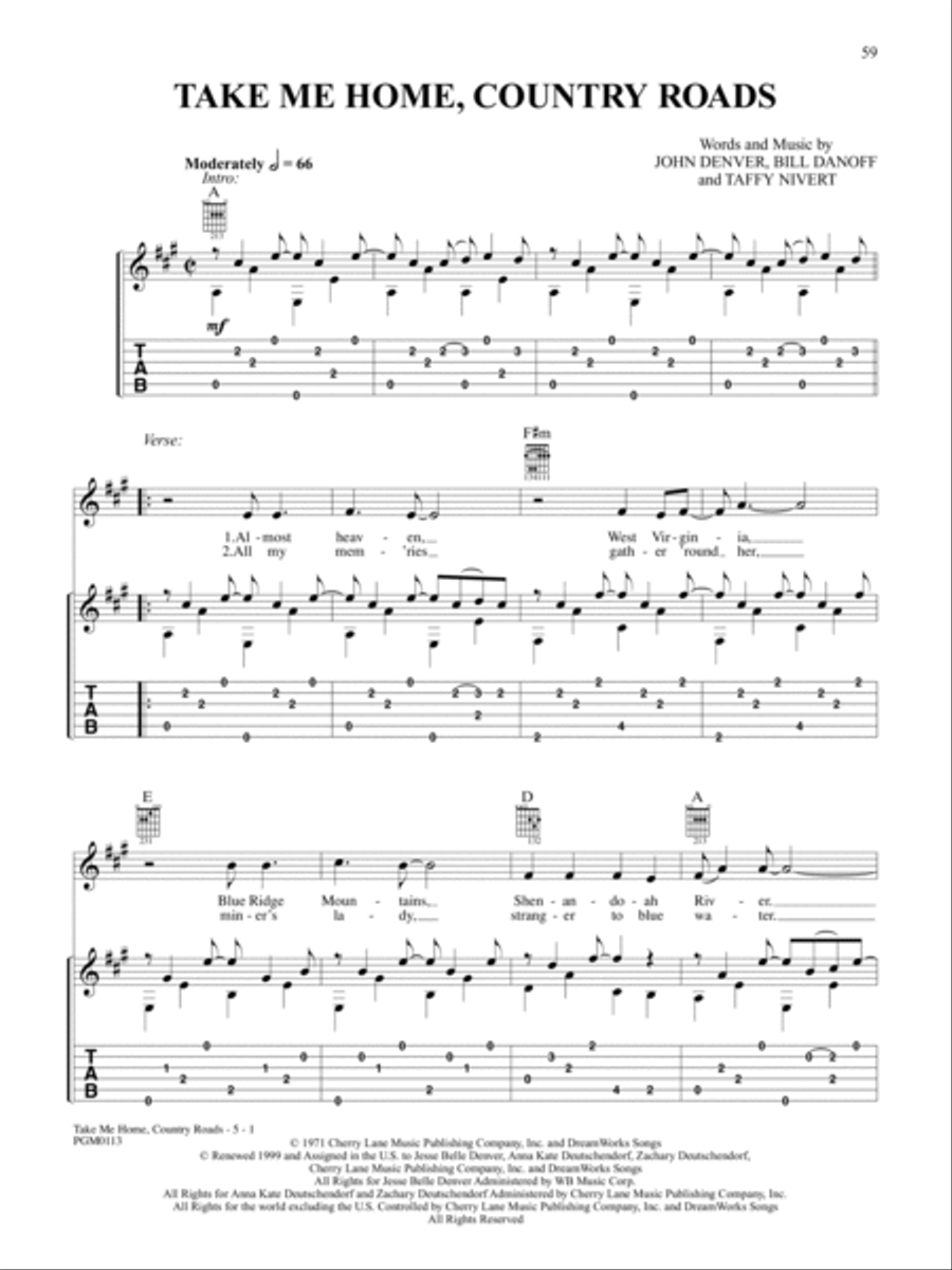 Take Me Home Country Roads Guitar Tablature scores gallery preview page 1